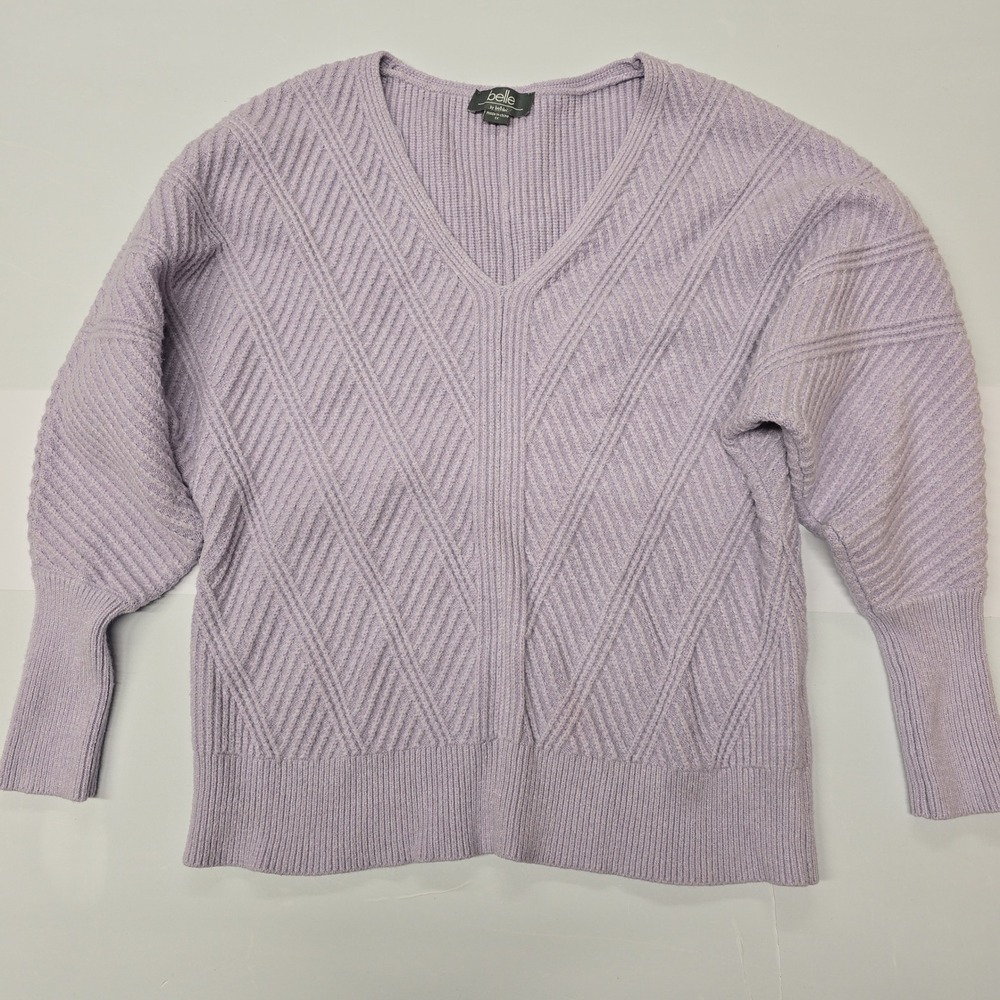 Belle by Belldini Womens Lavender Purple V-Neck Ribbed Knit Sweater 1X